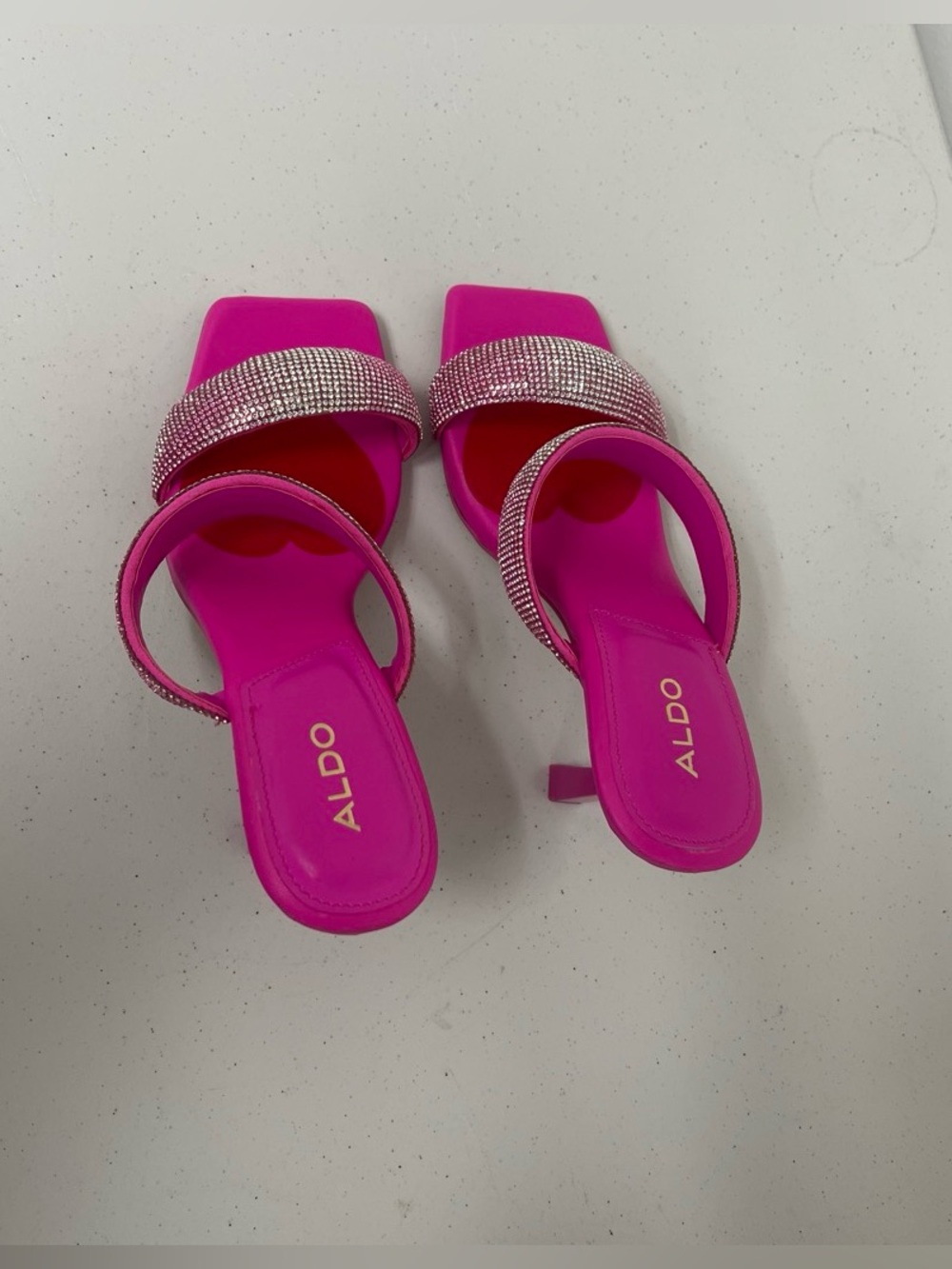 Aldo Hot Pink Rhinestone Double-Band Slide Mules